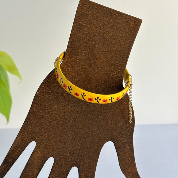 Yellow Enamel Folk Art Bangle with Flowers - Picture 9 of 10